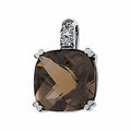 14K White 10mm Genuine Checkerboard Smoky Quartz and .03 CTW Diamond Pendant